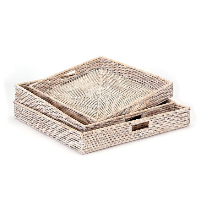 Napa Whitewash BURMA RATTAN OTTOMAN TRAYS, SET OF 3