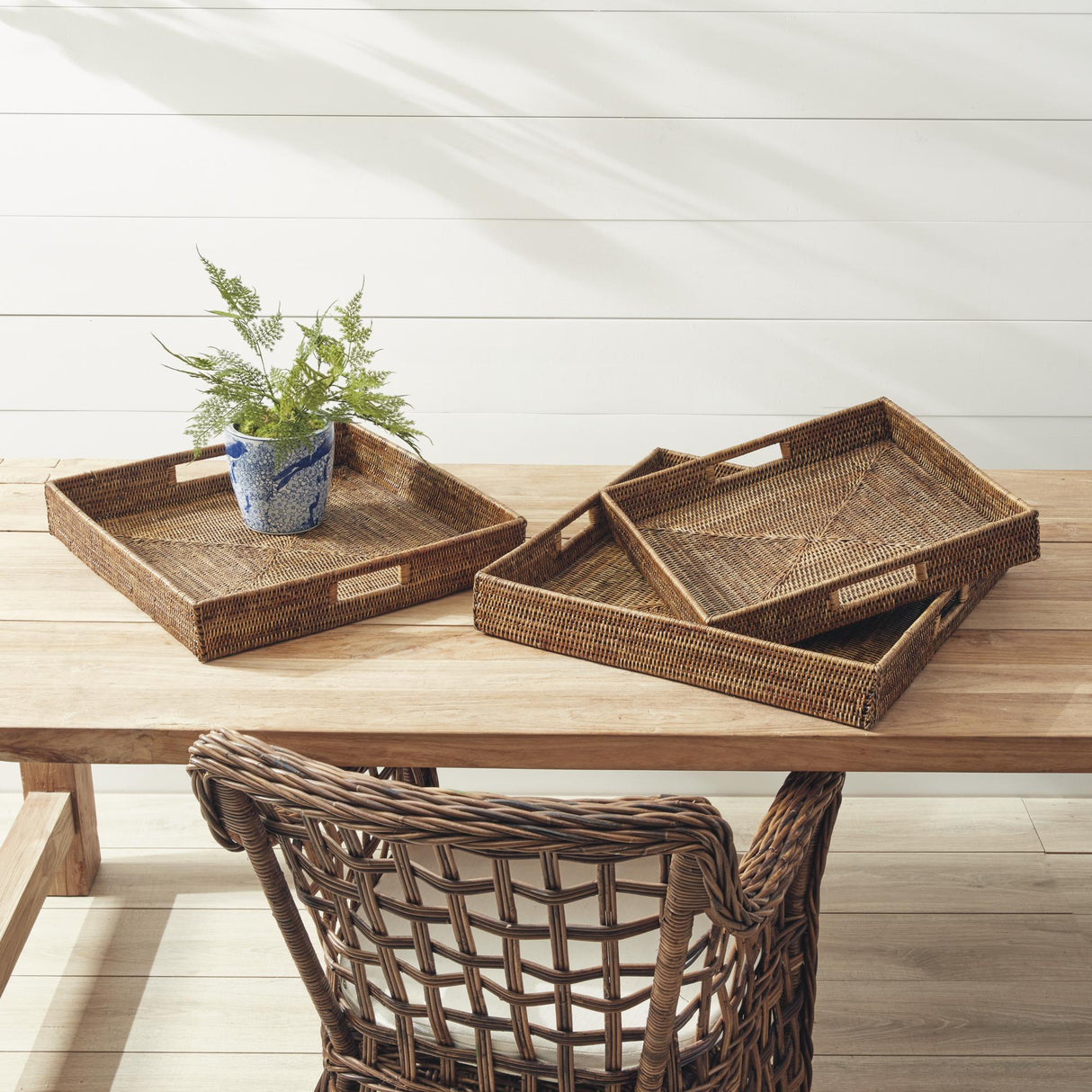 Napa Warm Brown BURMA RATTAN OTTOMAN TRAYS, SET OF 3