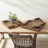 Napa Warm Brown BURMA RATTAN OTTOMAN TRAYS, SET OF 3