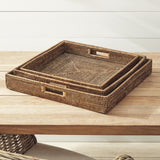Napa Warm Brown BURMA RATTAN OTTOMAN TRAYS, SET OF 3