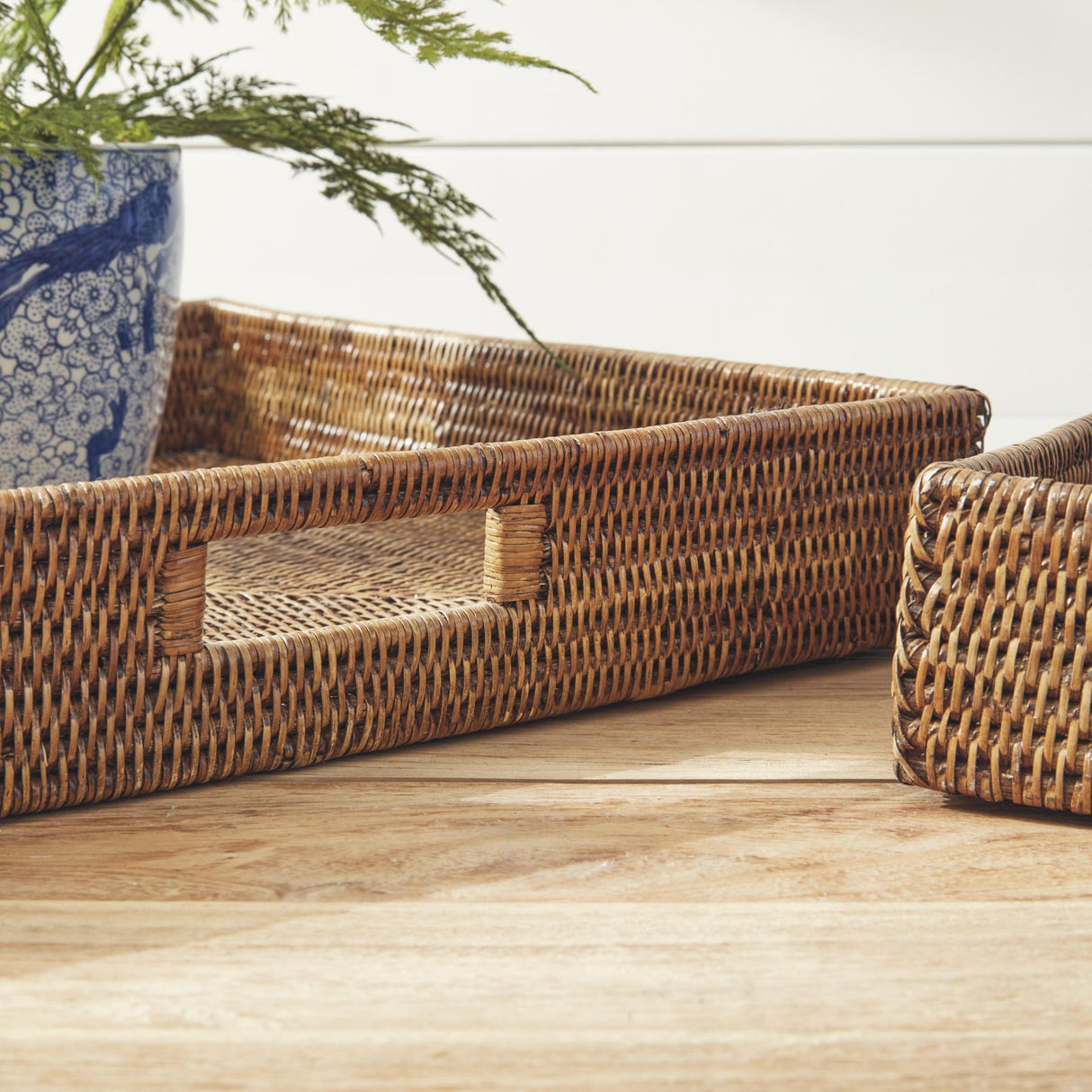 Napa Warm Brown BURMA RATTAN OTTOMAN TRAYS, SET OF 3