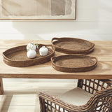 Napa Warm Brown BURMA RATTAN OVAL SERVING TRAYS, SET OF 3