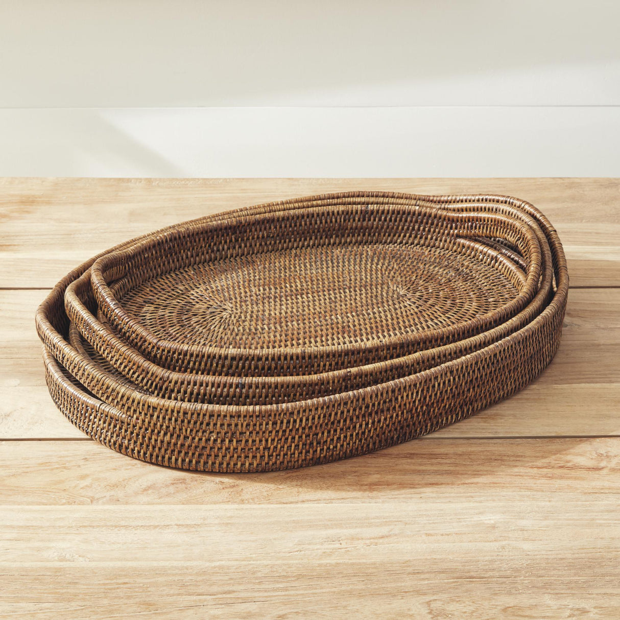 Napa Warm Brown BURMA RATTAN OVAL SERVING TRAYS, SET OF 3