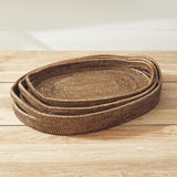 Napa Warm Brown BURMA RATTAN OVAL SERVING TRAYS, SET OF 3