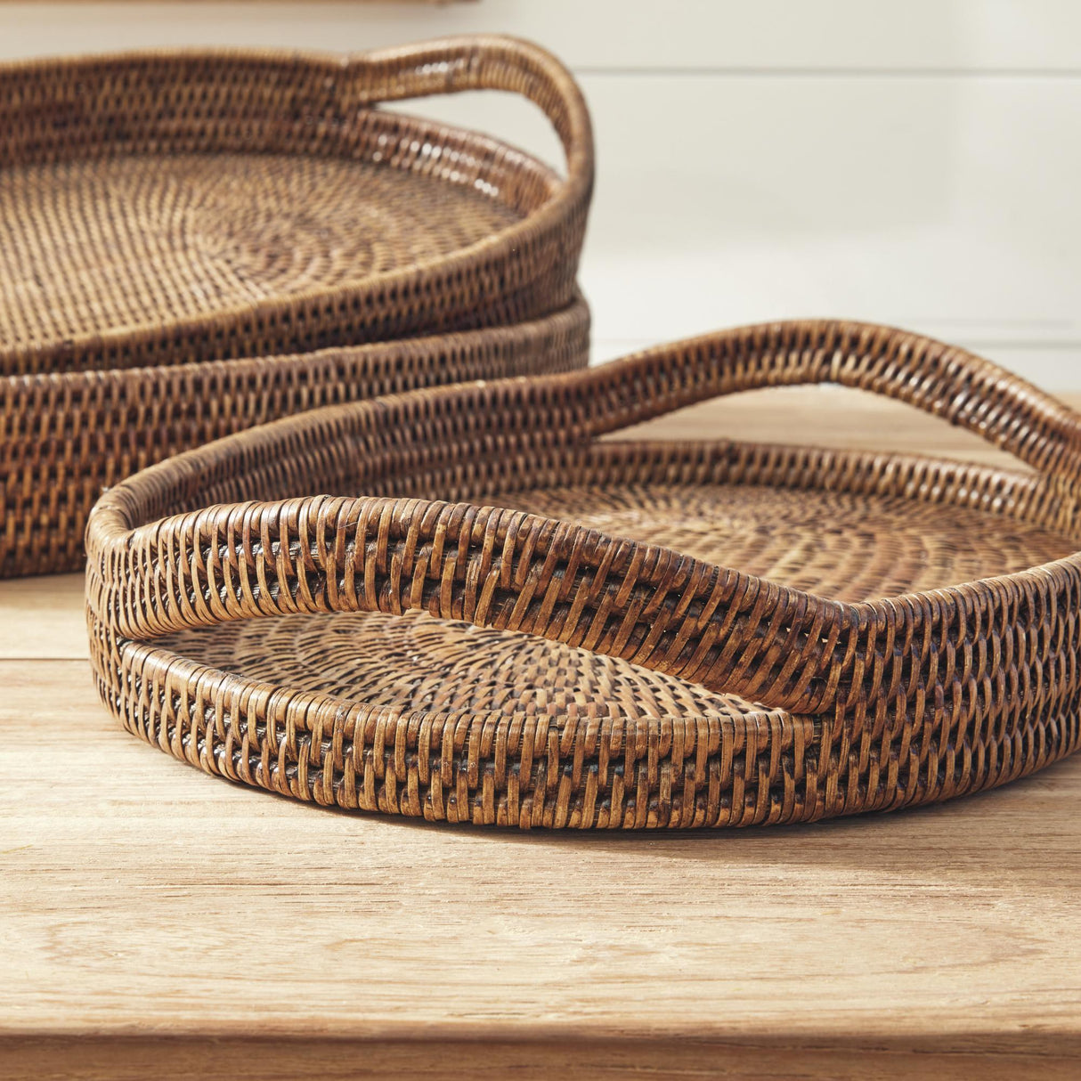 Napa Warm Brown BURMA RATTAN OVAL SERVING TRAYS, SET OF 3