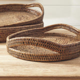 Napa Warm Brown BURMA RATTAN OVAL SERVING TRAYS, SET OF 3