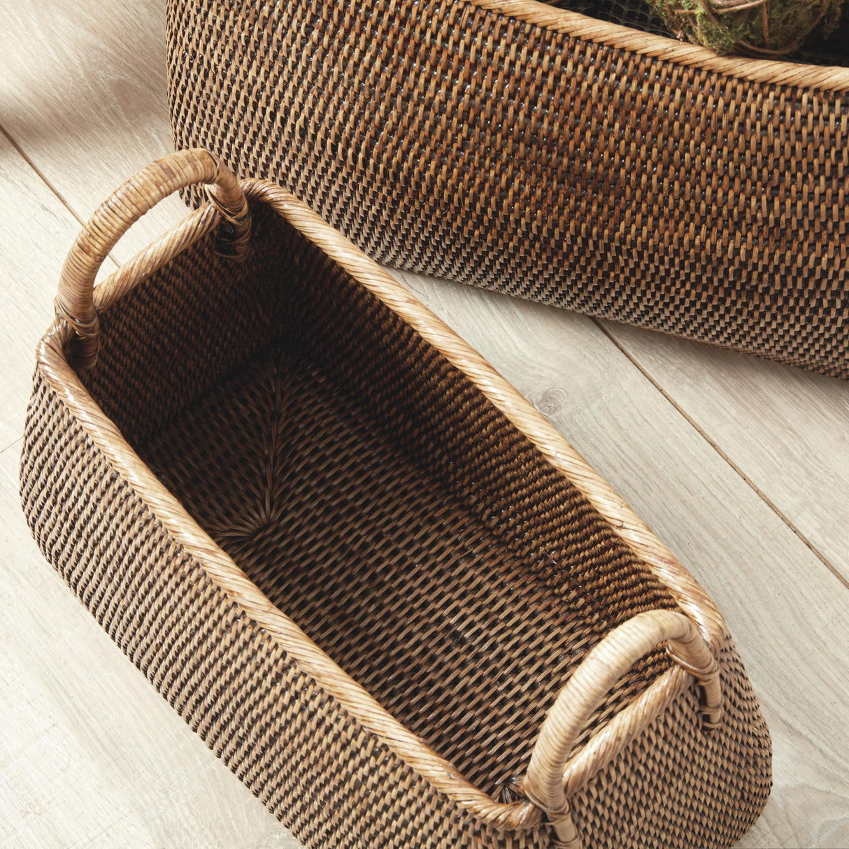 Napa Warm Brown BURMA RATTAN NARROW MAGAZINE BASKETS, SET OF 2