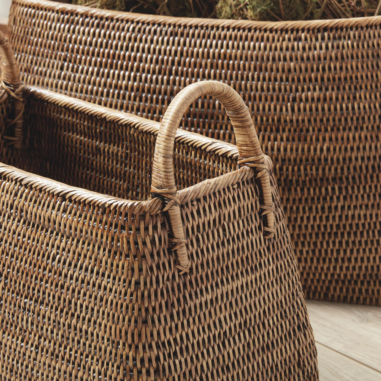 Napa Warm Brown BURMA RATTAN NARROW MAGAZINE BASKETS, SET OF 2