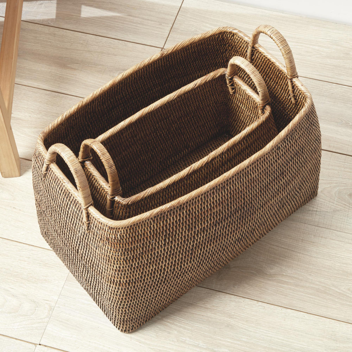 Napa Warm Brown BURMA RATTAN NARROW MAGAZINE BASKETS, SET OF 2