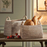 Napa Whitewash BURMA RATTAN NARROW MAGAZINE BASKETS, SET OF 2
