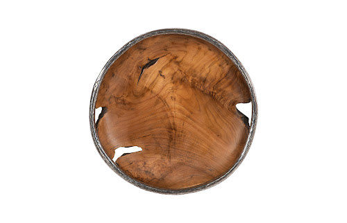 Phillips Collection Teak Wood Bowl Wall Art Metallurgy Edge XL Accent