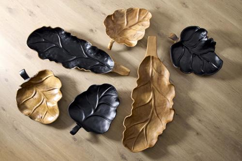 Phillips Collection Leaf , Teak Wood, Natural & Black Brown Bowl