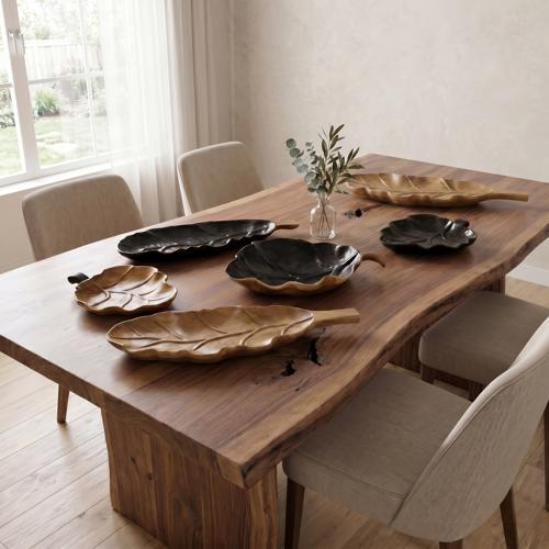 Phillips Collection Leaf , Teak Wood, Natural & Black Brown Bowl
