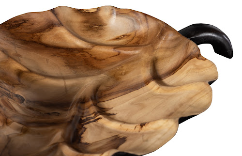 Phillips Collection Leaf , Teak Wood, Black & Natural Brown Bowl