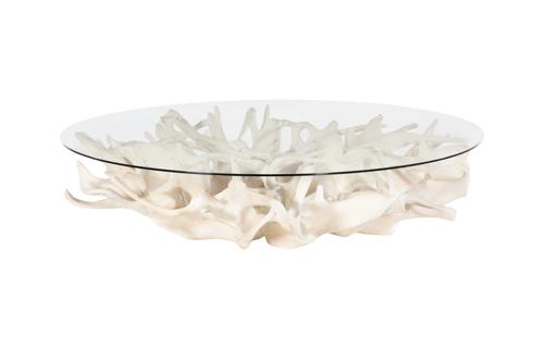 Phillips Collection Cast Root Faux Bleached Finish With 82" Glass Coffee Table