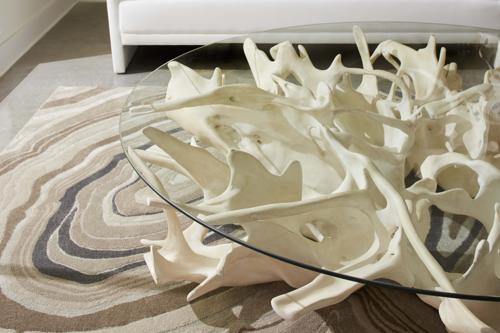 Phillips Collection Cast Root Faux Bleached Finish With 82" Glass Coffee Table
