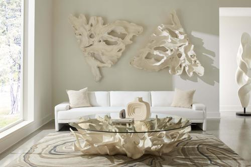 Phillips Collection Cast Root Faux Bleached Finish With 82" Glass Coffee Table