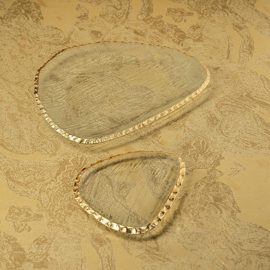 Zodax Small Cassiel Organic Shape Plates with Jagged Gold Rim, Set of 3