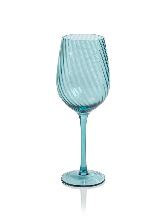 Zodax Blue Sesto Optic Swirl White Wine Glasses, Set of 4