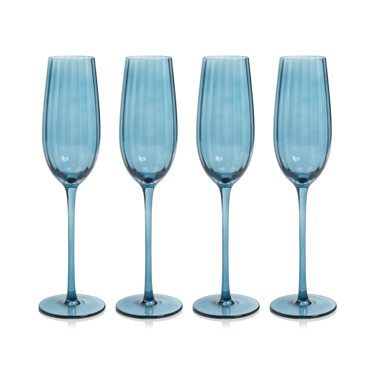 Zodax Blue Azure Malden Optic Champagne Flutes, Set of 4