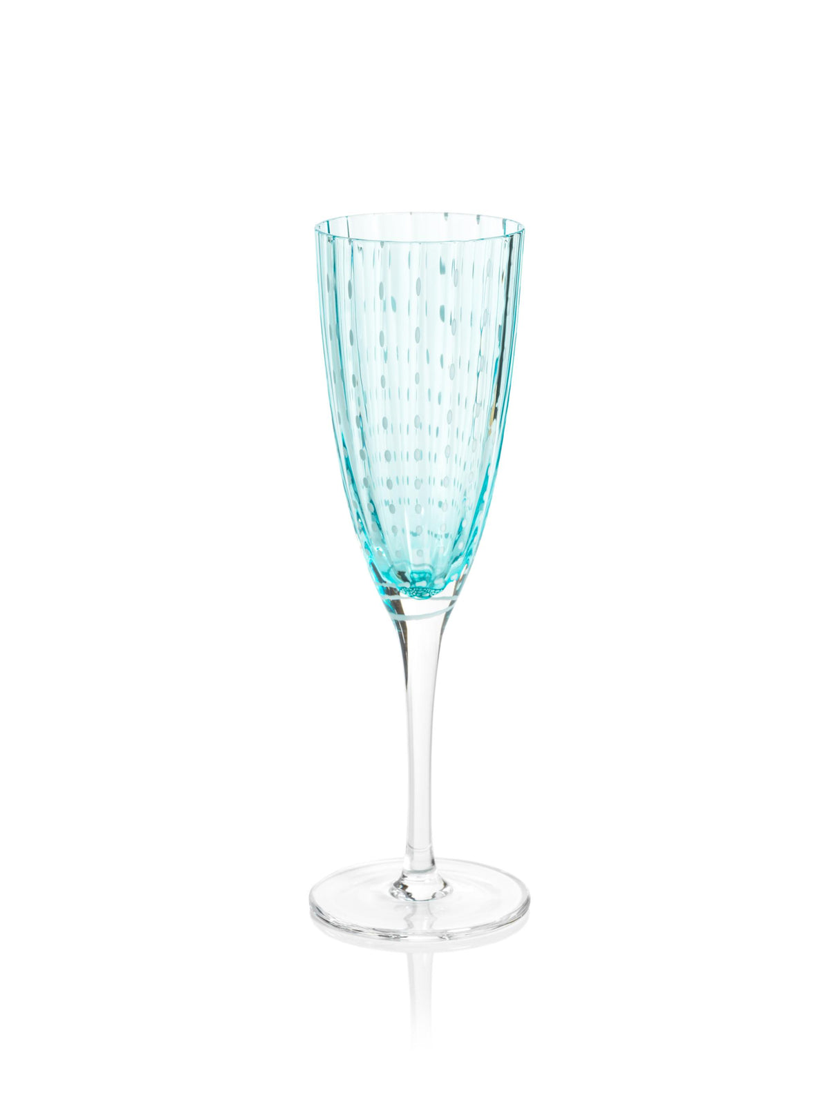 Zodax Aqua Blue Pescara White Dot Champagne Flutes, Set of 4