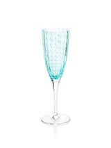 Zodax Aqua Blue Pescara White Dot Champagne Flutes, Set of 4