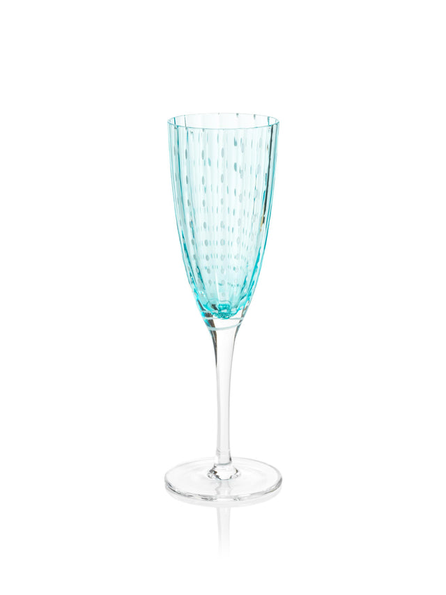 Zodax Aqua Blue Pescara White Dot Champagne Flutes, Set of 4