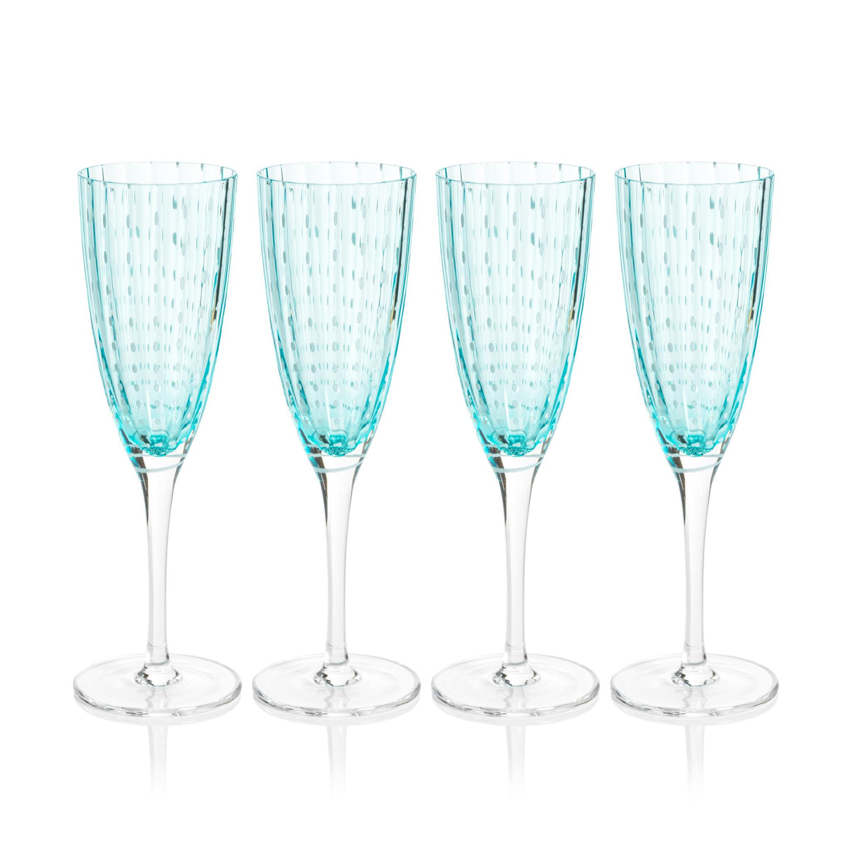 Zodax Aqua Blue Pescara White Dot Champagne Flutes, Set of 4