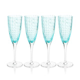 Zodax Aqua Blue Pescara White Dot Champagne Flutes, Set of 4