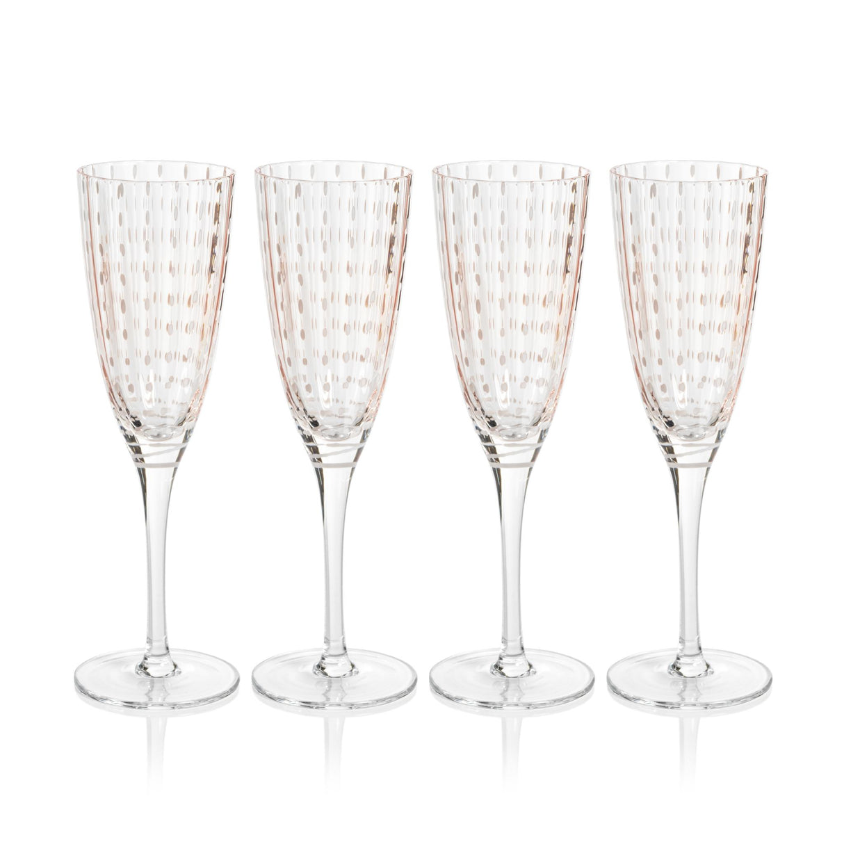 Zodax Pink Pescara White Dot Champagne Flutes, Set of 4