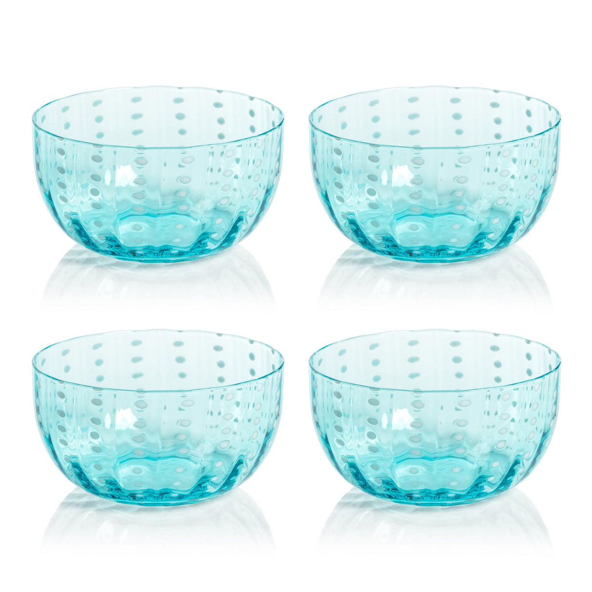 Zodax Aqua Blue Pescara White Dot Condiment Glass Bowls, Set of 4
