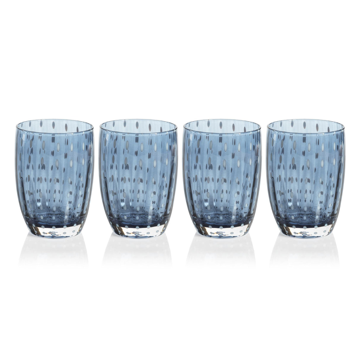 Zodax Navy Blue Pescara White Dot Tumbler Glasses, Set of 4