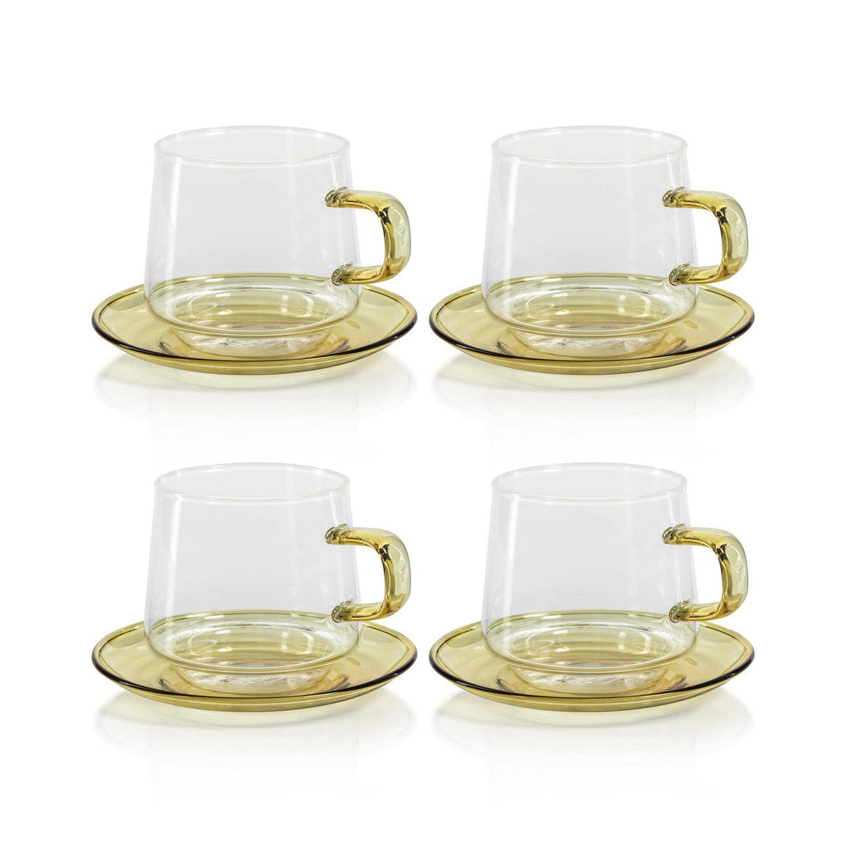 Zodax Yellow Bergamo Glass Tea & Coffee Cups and Saucers, Set of 4