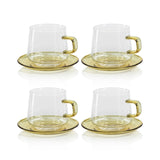Zodax Yellow Bergamo Glass Tea & Coffee Cups and Saucers, Set of 4