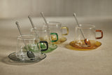 Zodax Green Bergamo Glass Tea & Coffee Cups and Saucers, Set of 4