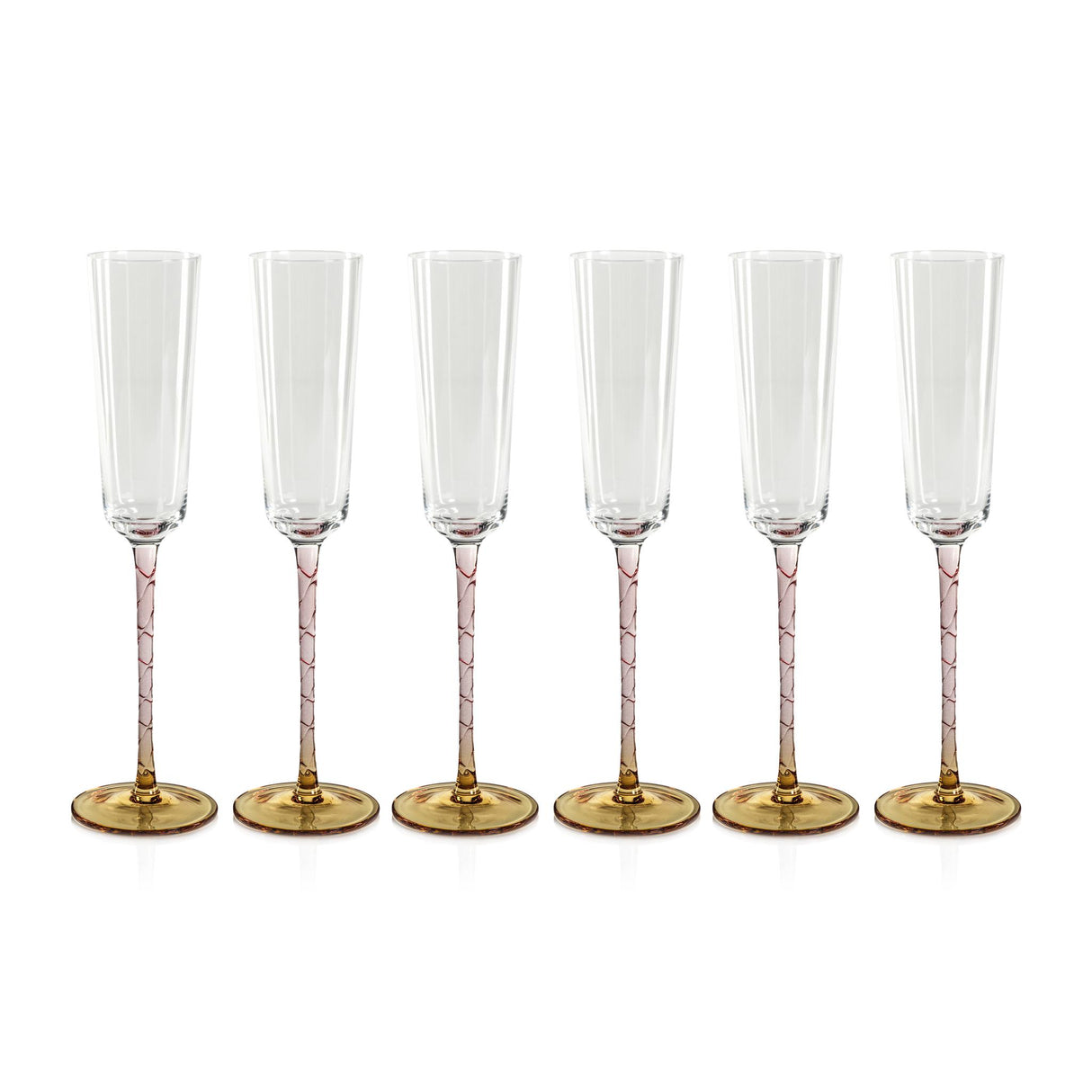 Zodax Amber & Pink Sachi Champagne Flutes, Set of 6