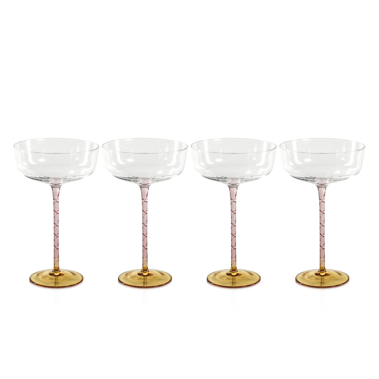 Zodax Amber & Pink Sachi Cocktail / Martini Glasses, Set of 4