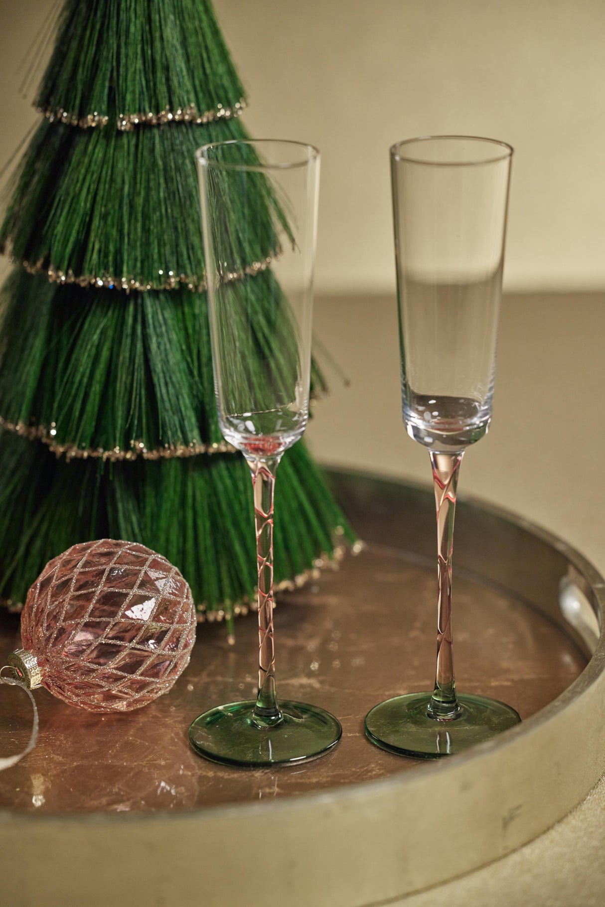 Zodax Green & Pink Sachi Champagne Flutes, Set of 6