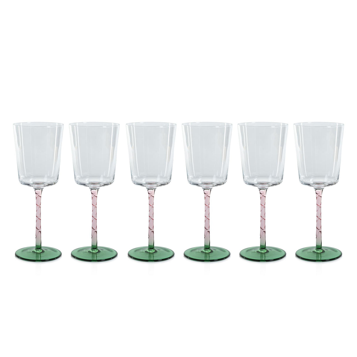 Zodax Green & Pink Sachi White Wine Glasses, Set of 6