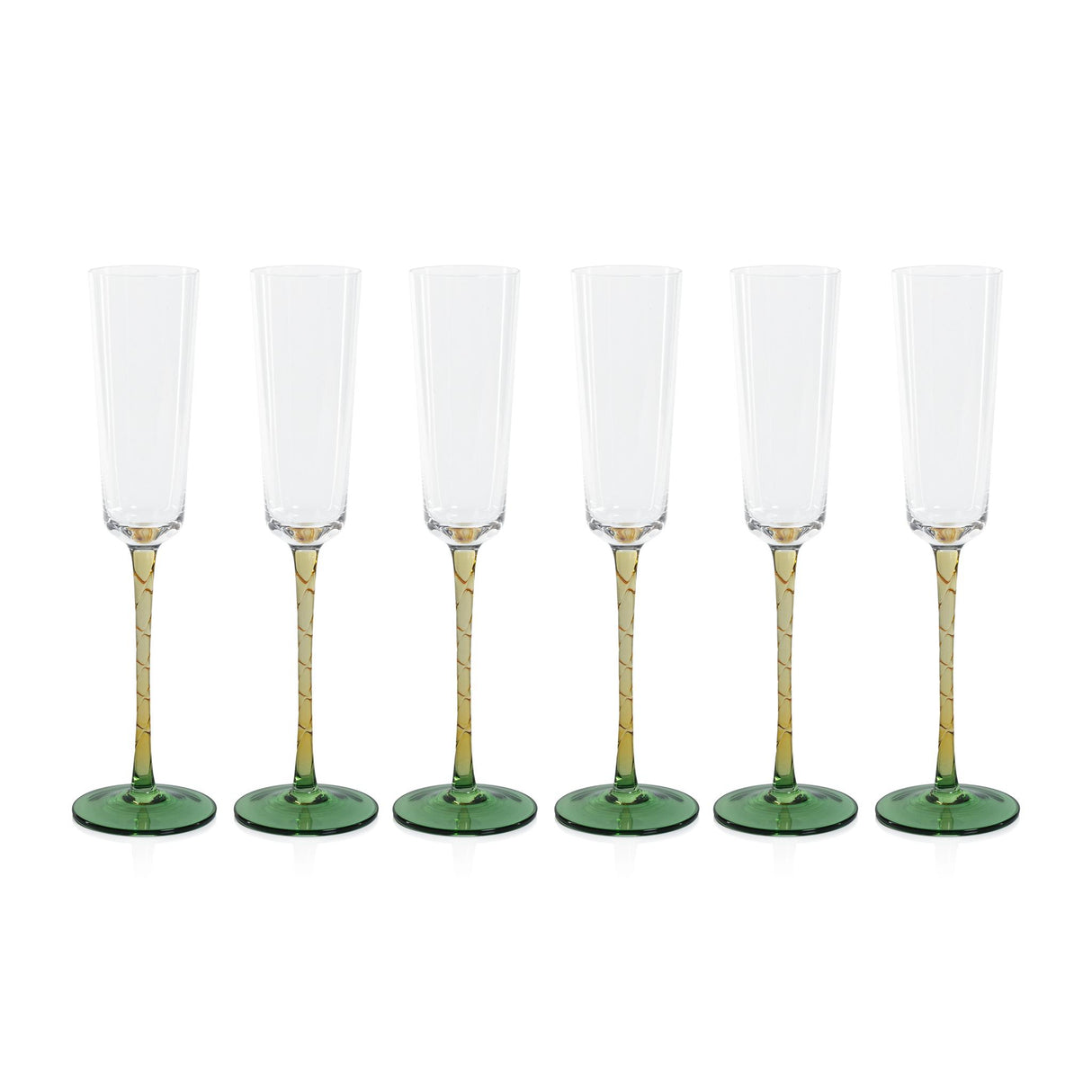 Zodax Green & Amber Sachi Champagne Flutes, Set of 6