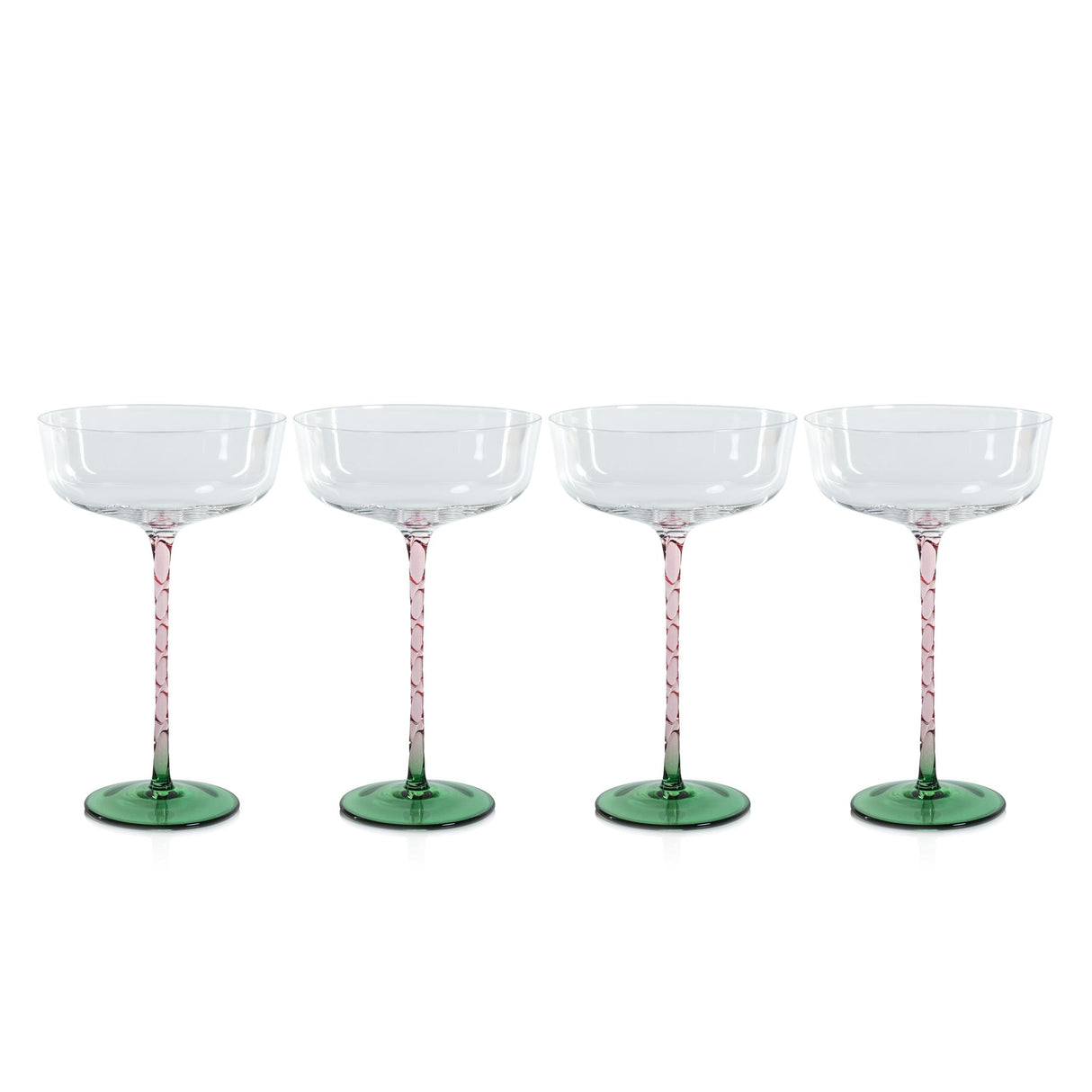 Zodax Green & Pink Sachi Cocktail / Martini Glasses, Set of 4