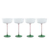 Zodax Green & Pink Sachi Cocktail / Martini Glasses, Set of 4