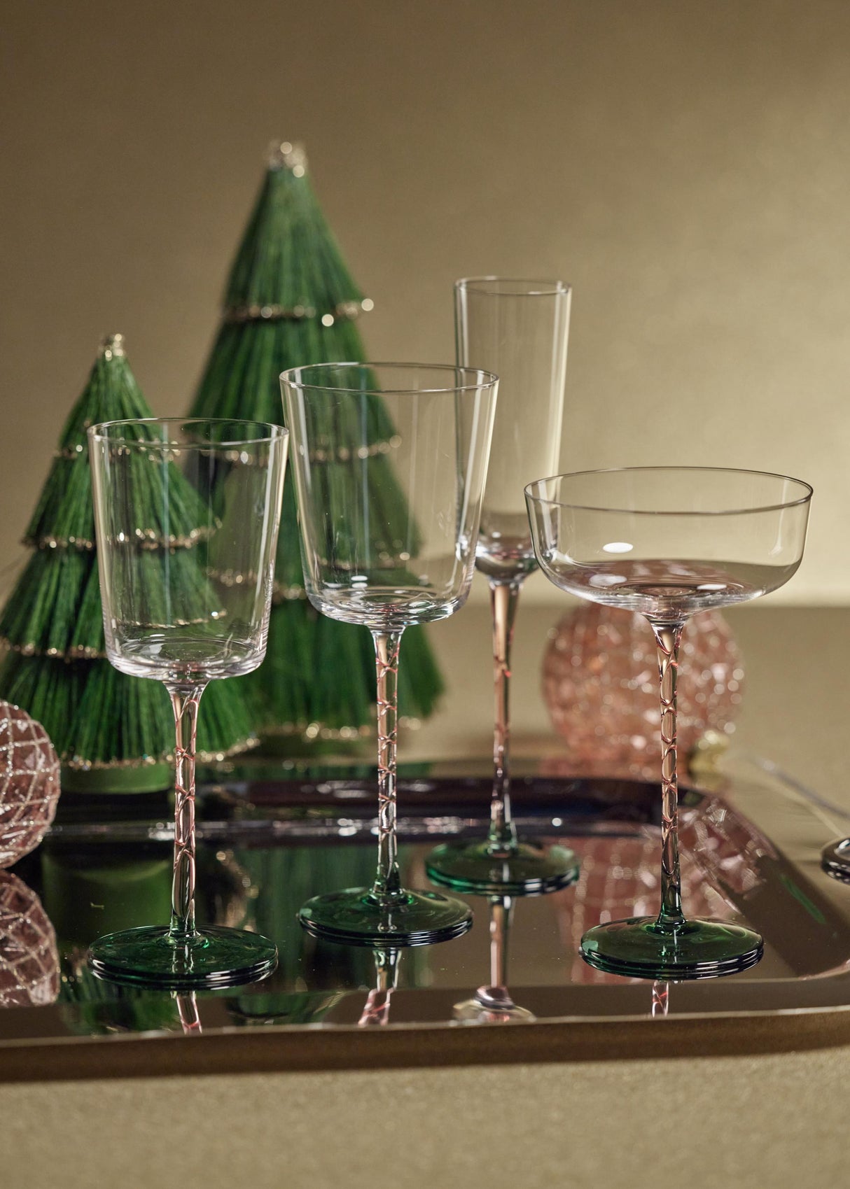 Zodax Green & Pink Sachi Cocktail / Martini Glasses, Set of 4