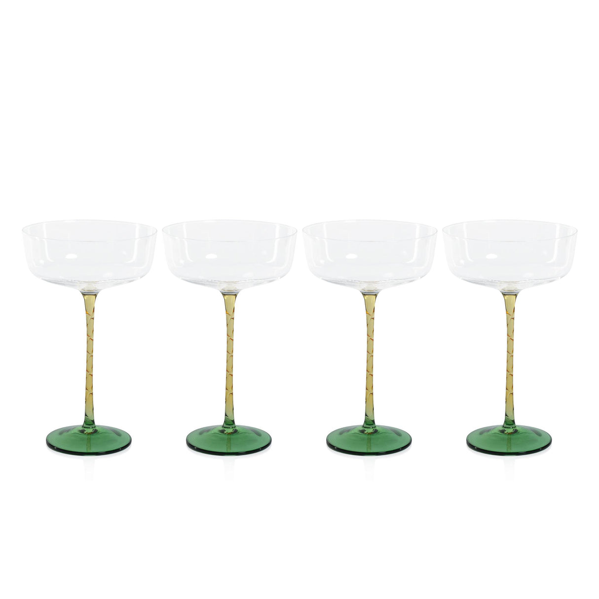Zodax Green & Amber Sachi Cocktail / Martini Glasses, Set of 4