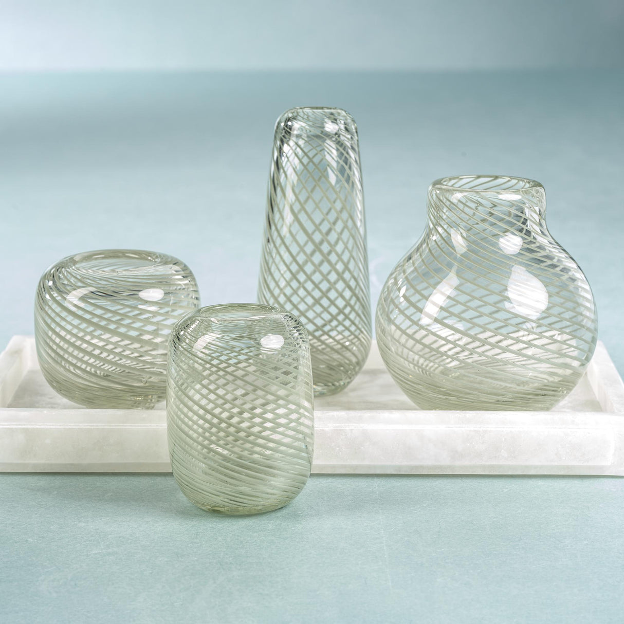 Zodax Short Narrow Green Chantilly Swirl Glass Bud Vase