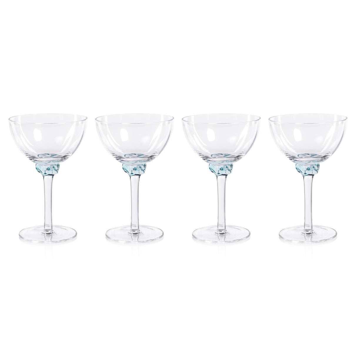 Zodax Azure Blue Cambrai Martini / Cocktail Optic Glasses, Set of 4