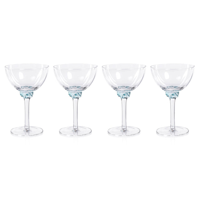 Zodax Azure Blue Cambrai Martini / Cocktail Optic Glasses, Set of 4