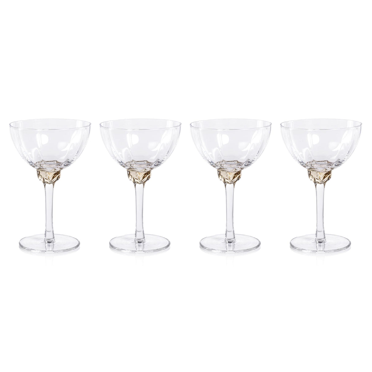 Zodax Light Amber Cambrai Martini / Cocktail Optic Glasses, Set of 4