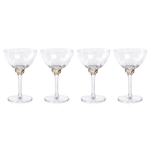 Zodax Light Amber Cambrai Martini / Cocktail Optic Glasses, Set of 4