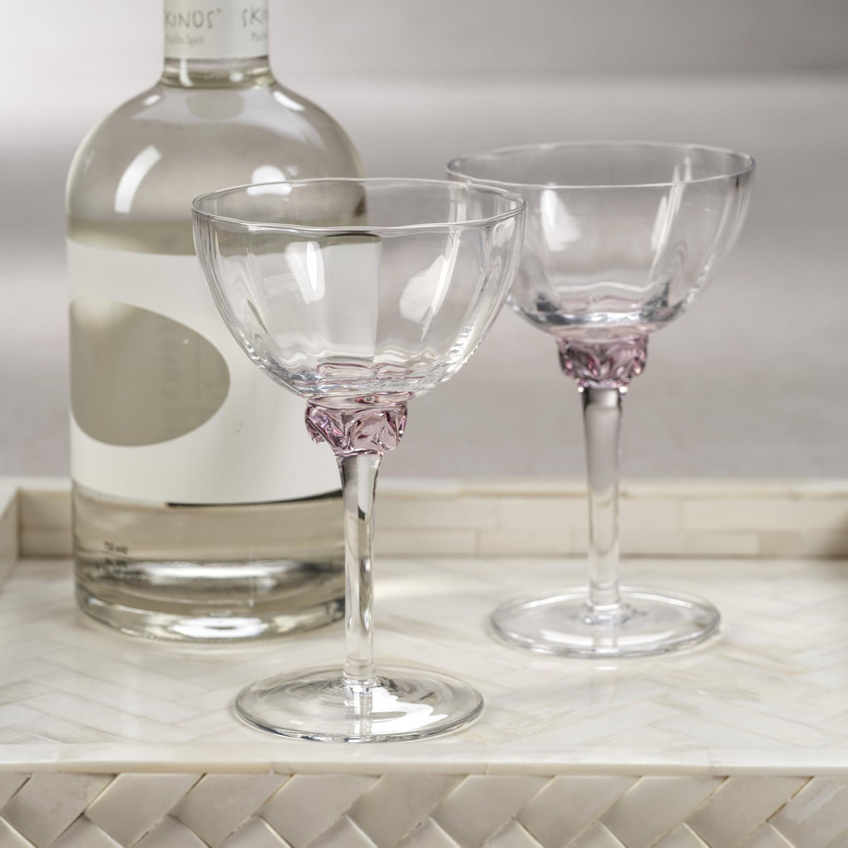Zodax Blush Cambrai Martini / Cocktail Optic Glasses, Set of 4